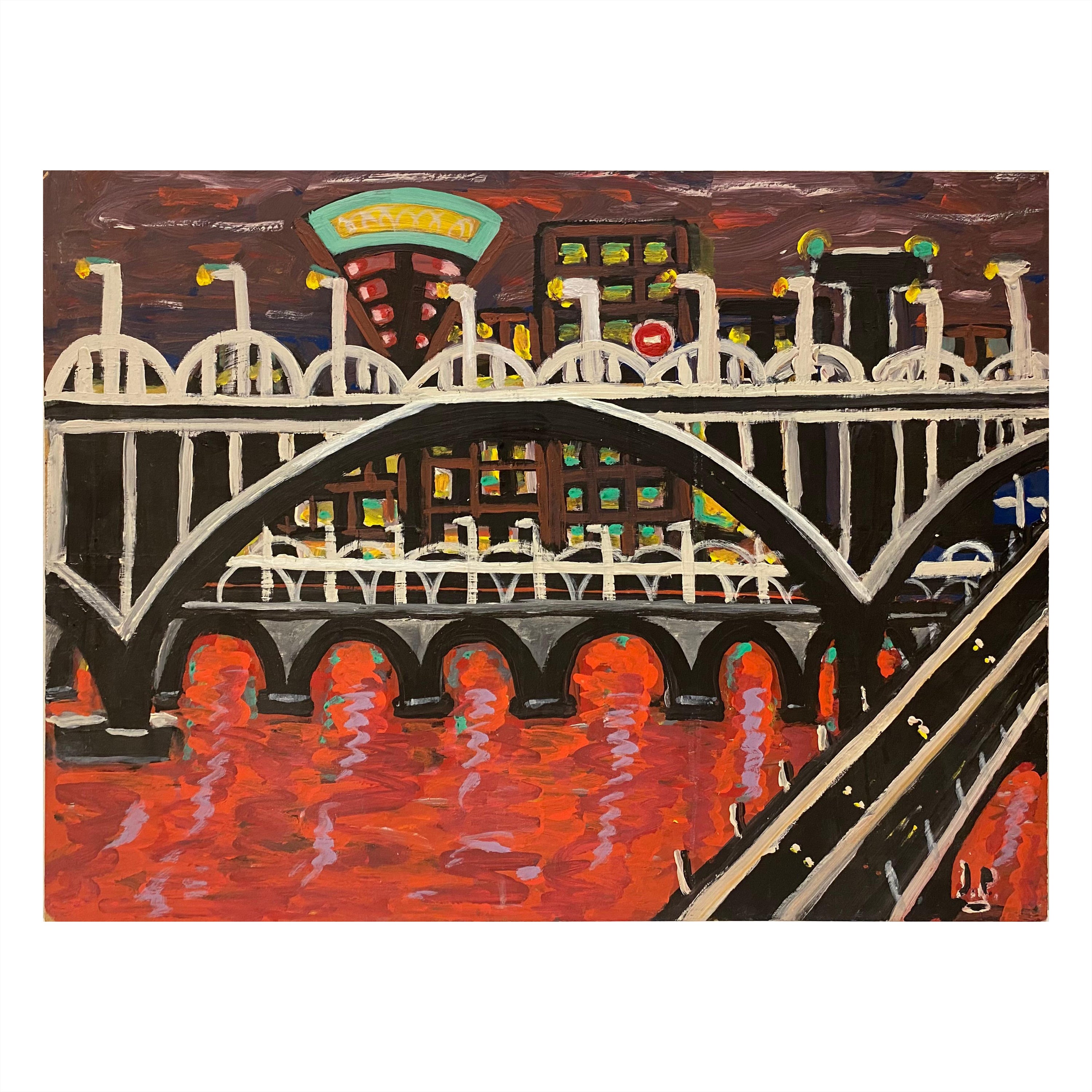 Peinture à l'huile contemporaine de Jo Patch intitulée « River Rouge » ou « River Red » en vente