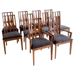 Ensemble de 10 chaises de salle à manger Broyhill Brasilia modernes du milieu du siècle dernier avec tapisserie neuve