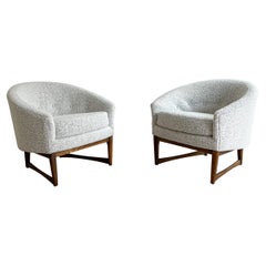 Retro Pair of Lawrence Peabody Lounge Chairs with New White/Black Boucle Upholstery