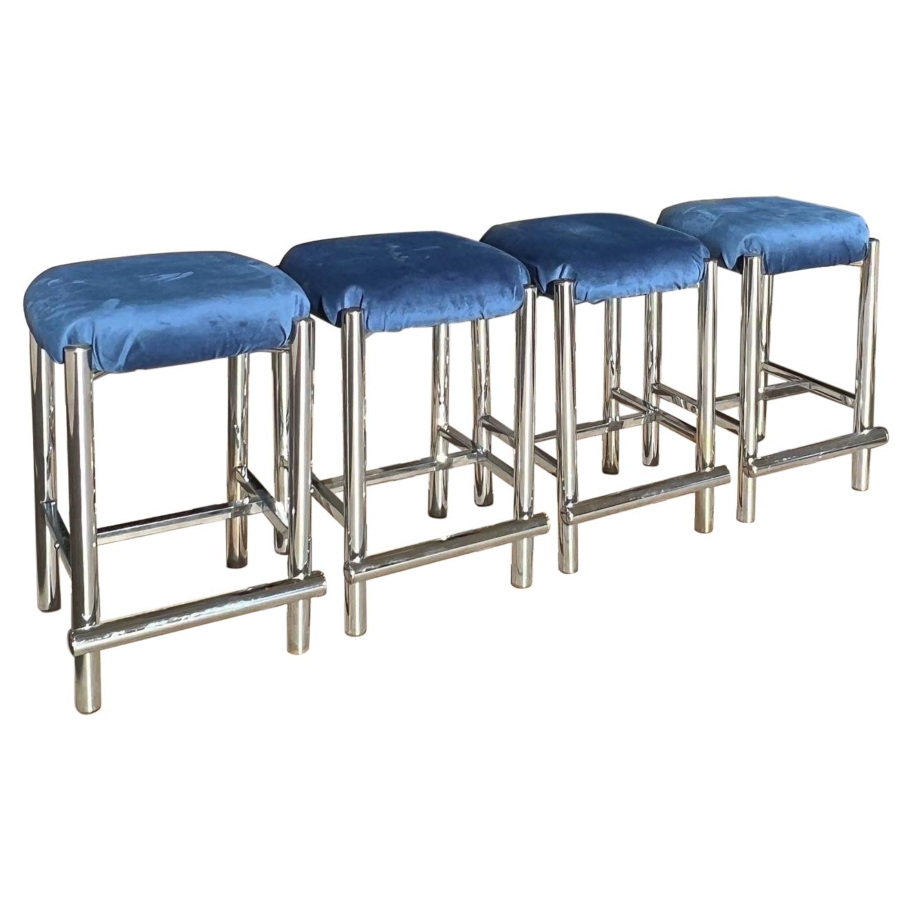Vintage Cal-Style 1988 Chrome Bar Stools, Set of 4 For Sale