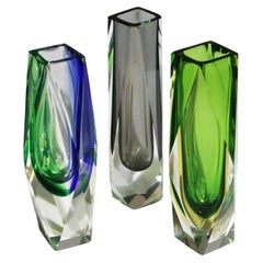 Mandruzzato Murano Faceted Art Glass Vases, Set of 3