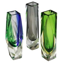 Vintage Mandruzzato Murano Faceted Art Glass Vases, Set of 3