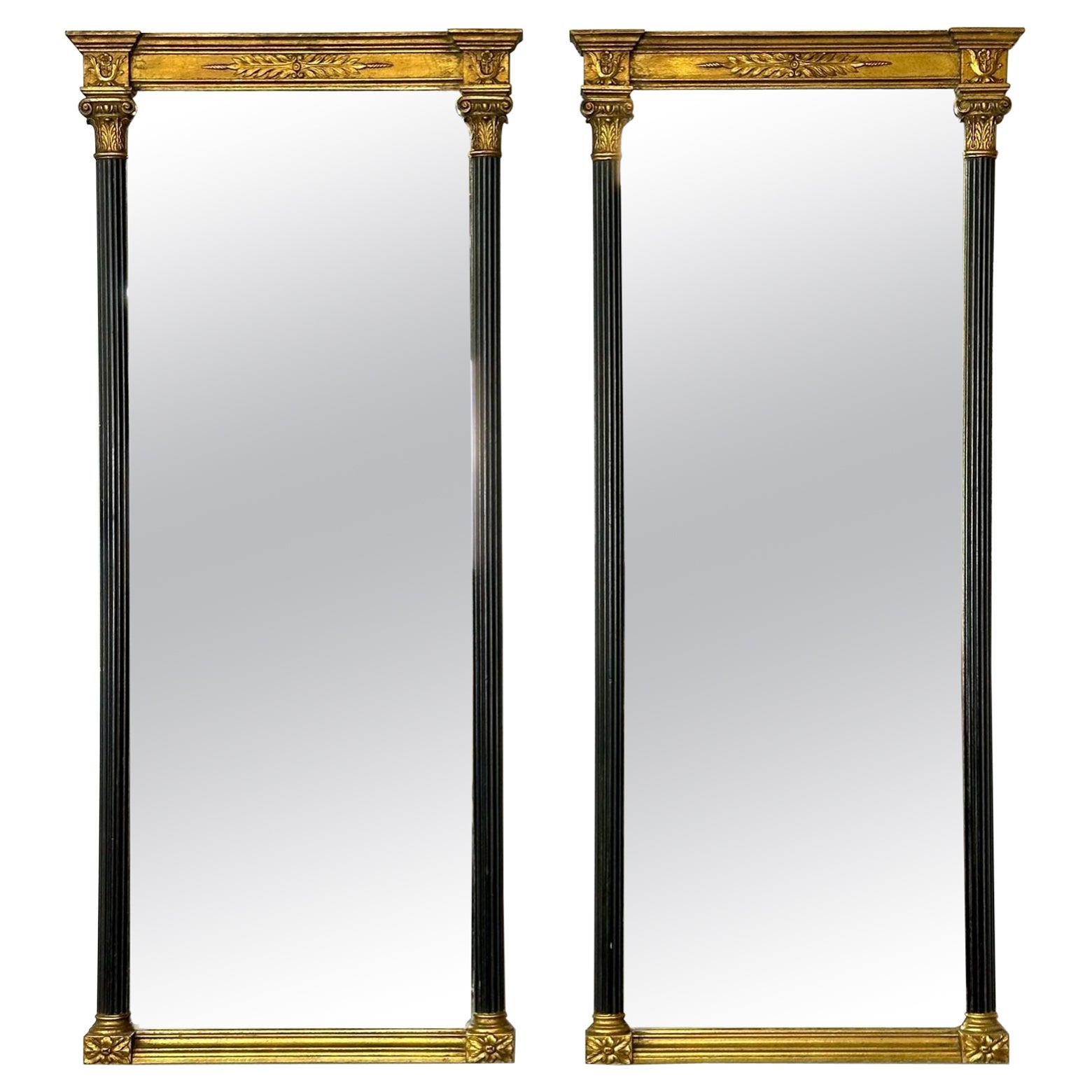 Pair of Gilt Gold and Ebony Wall, Console or Pier Mirrors