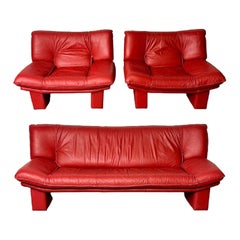 Italienische Leder-Clubsessel und -Sofa, Wohnzimmer-Set, Bitonto, Doppelkissen