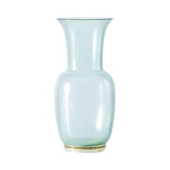 21st Century Satin Small Glass Vase in Crystal/Green Rio by Venini