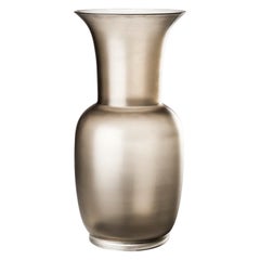 21st Century Satin Small Glass Vase in Grey/Crystal by Venini