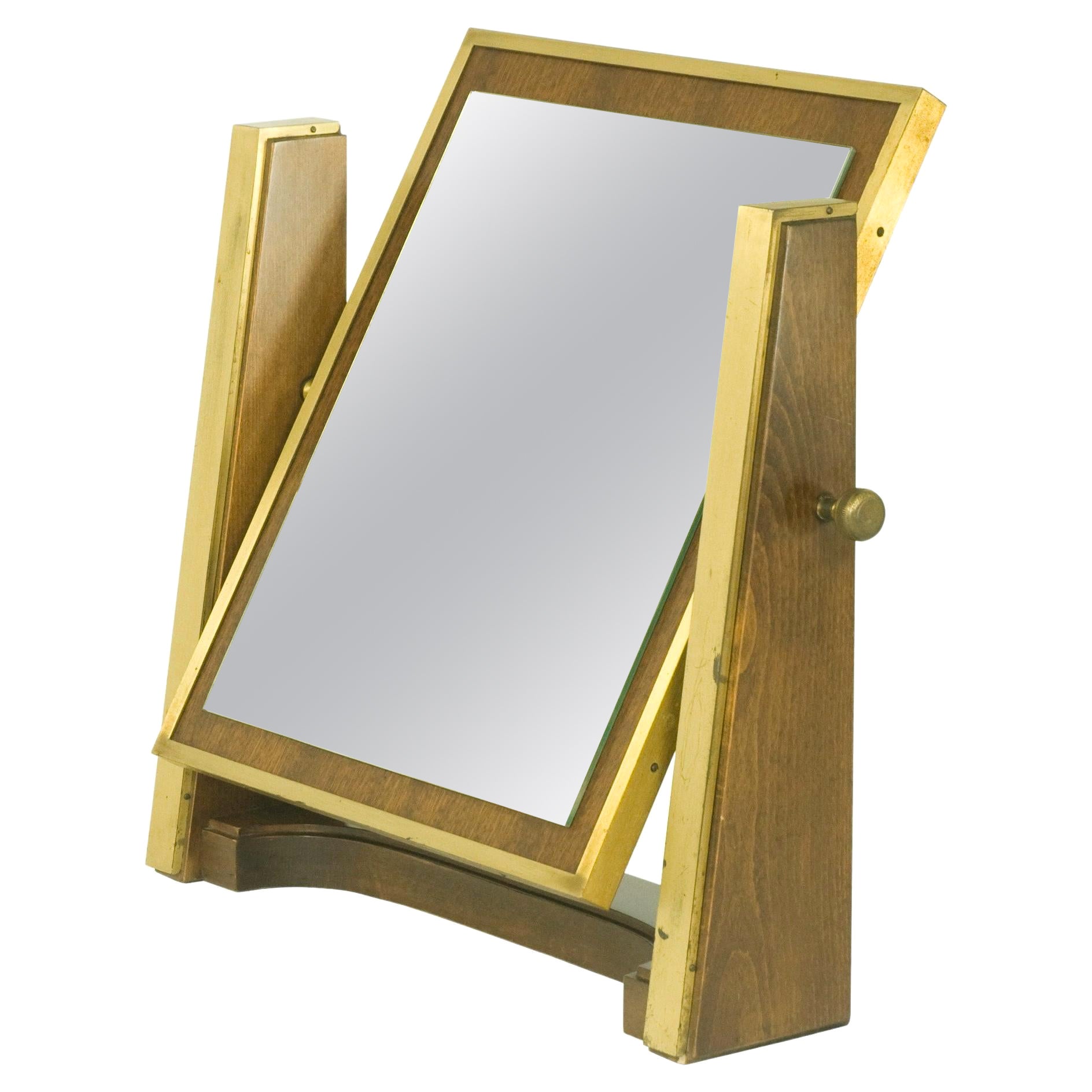 Italian Wood & Brass Table Mirror, 1960s