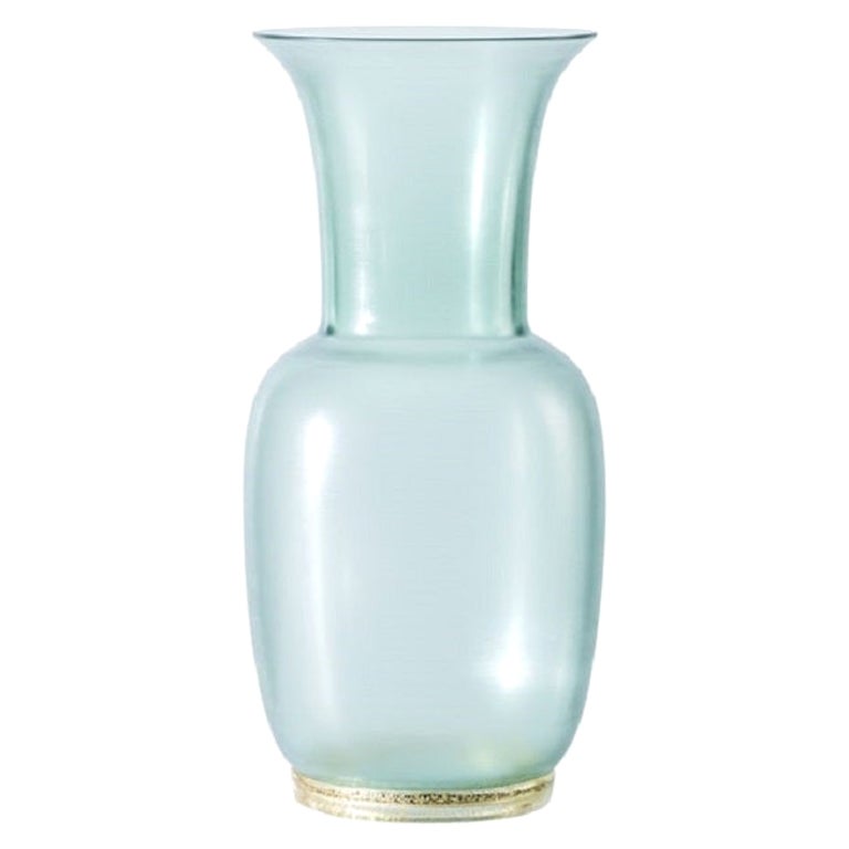 21st Century Satin Medium Glass Vase in Crystal/Green Rio by Venini