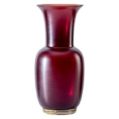 21st Century Satin Medium Glass Vase in Blood Red/Crystal by Venini