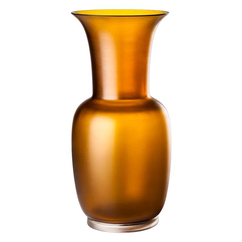 21st Century Satin Medium Glass Vase in Tea/Crystal by Venini For Sale