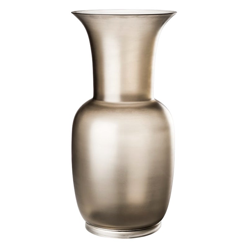 21st Century Satin Large Glass Vase in Grey/Crystal by Venini