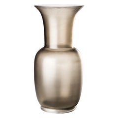 21st Century Satin Large Glass Vase in Grey/Crystal by Venini