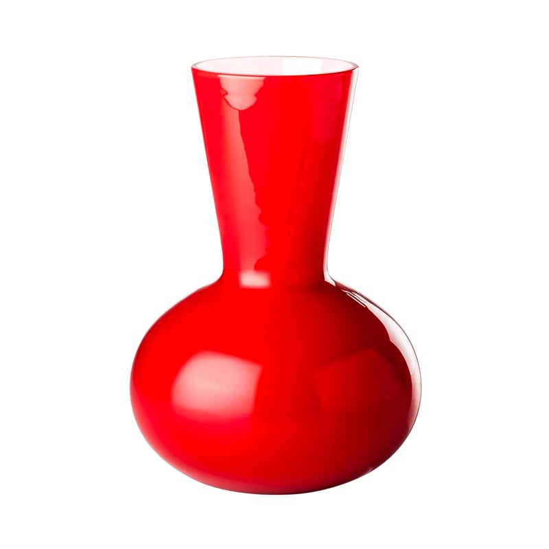 Petit vase en verre Idria du 21e siècle blanc laiteux/rouge de Venini