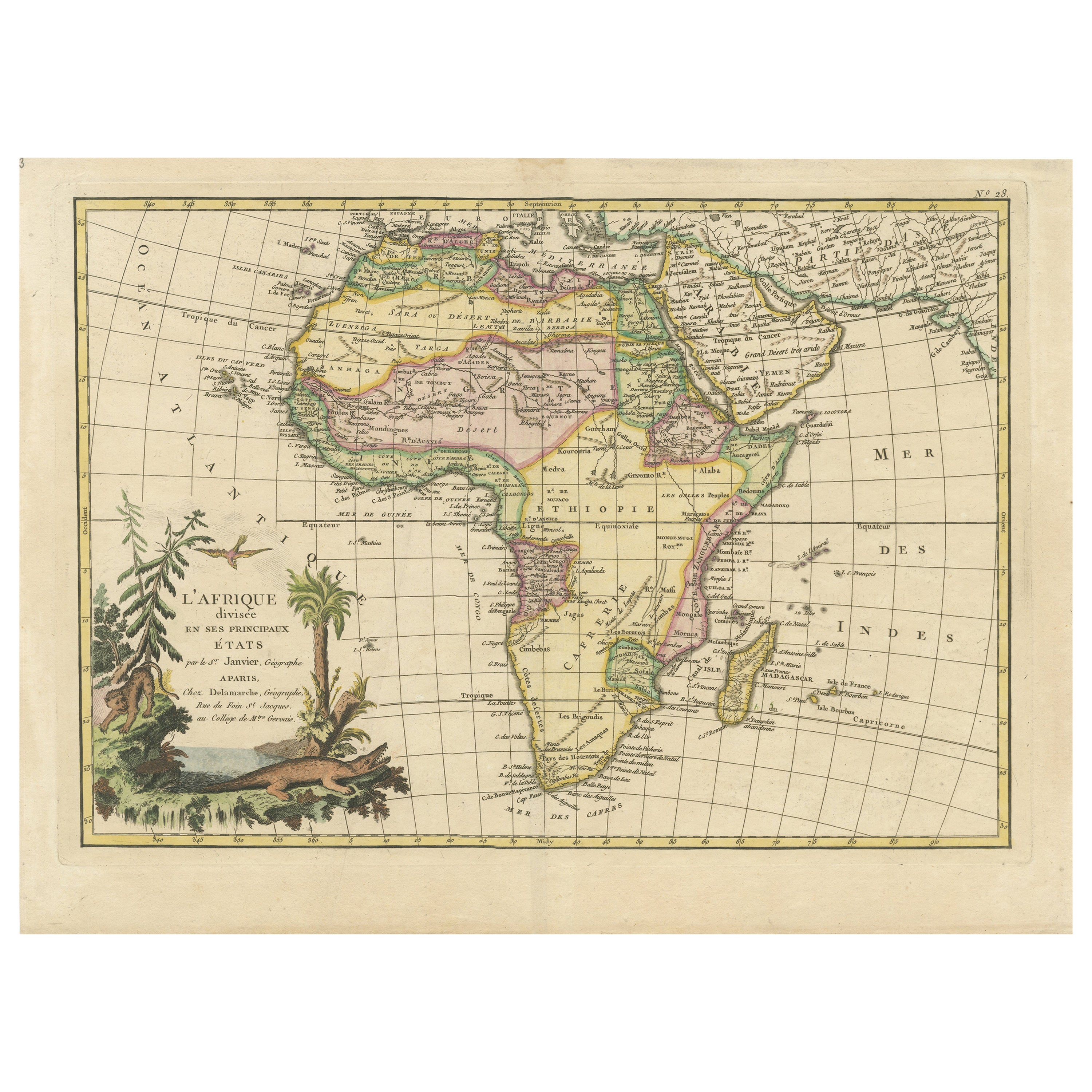 Original Antique Map of Africa with large decorative cartouche For Sale