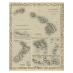 Antique Map of Hawaii, New Zealand, Fiji and Surrounding Islands
