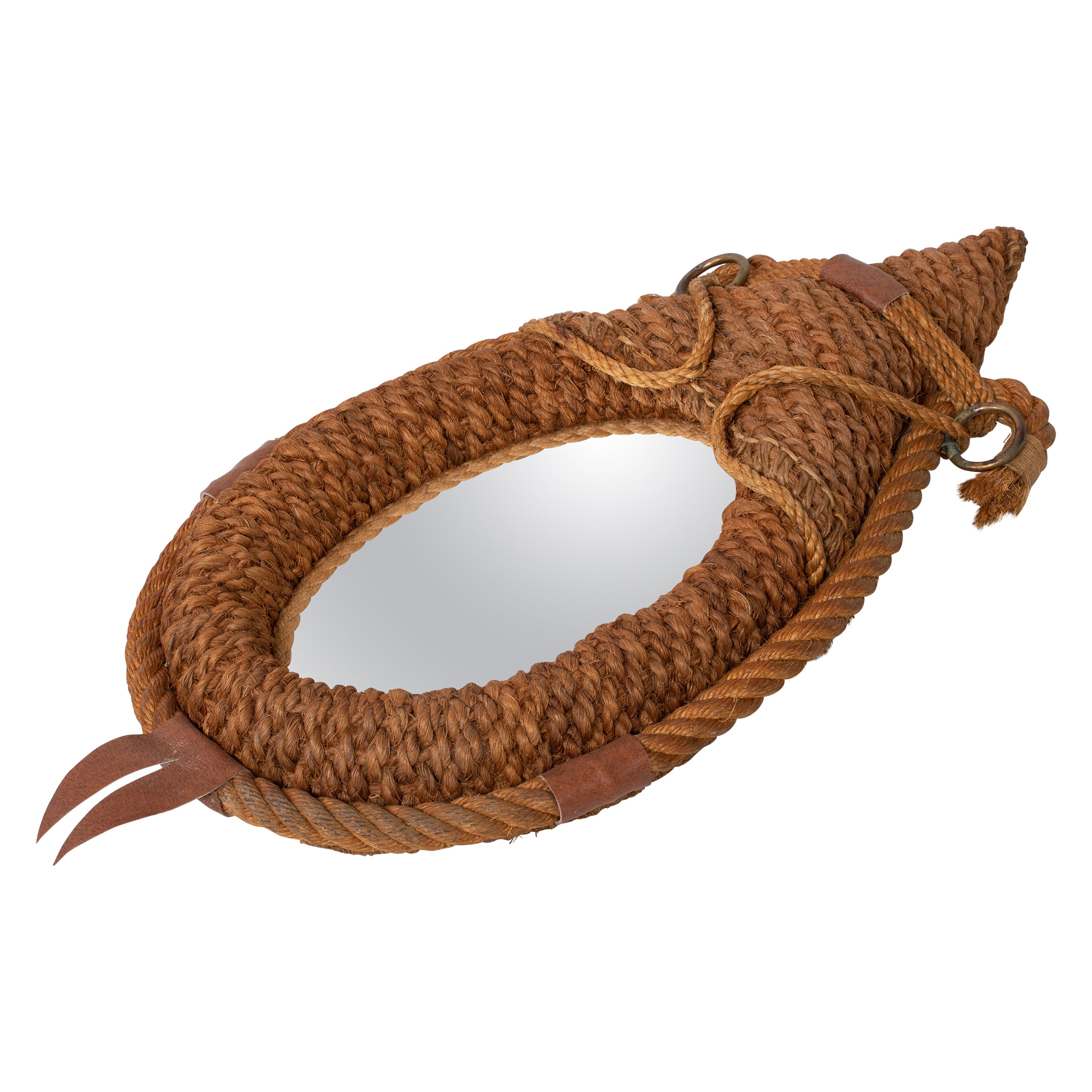 Pamono Rope and Leather Mirror by Audoux Minet, 1950s