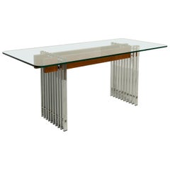 Italian Vintage Dining Table in Glass, Wood and Metal, 1970s