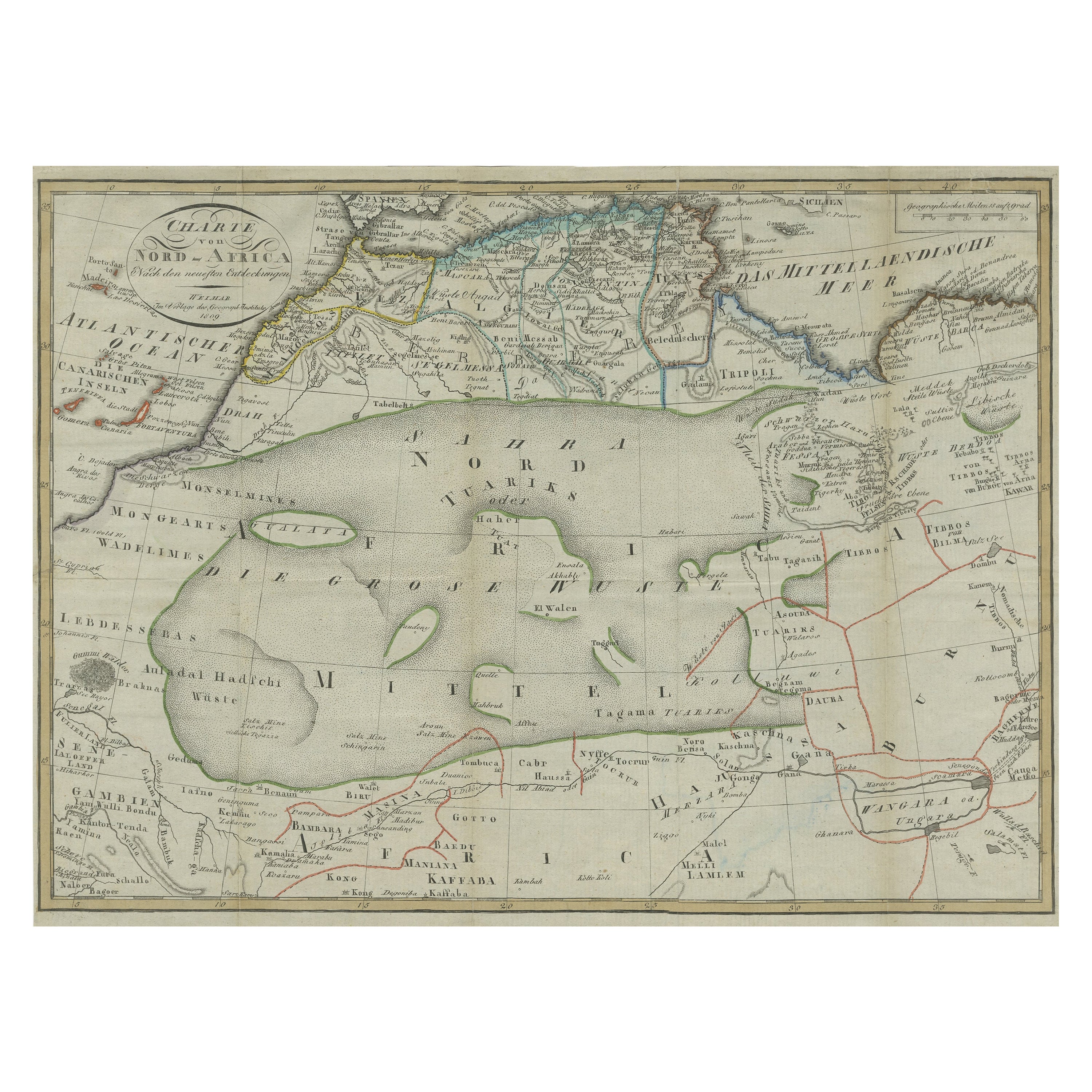 Antike Karte Nordafrikas, einschließlich der Sahara-Wüste