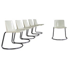 Giotto Stoppino Set of Six Alessia Chairs in Metal and White ABS by Driade 1970s