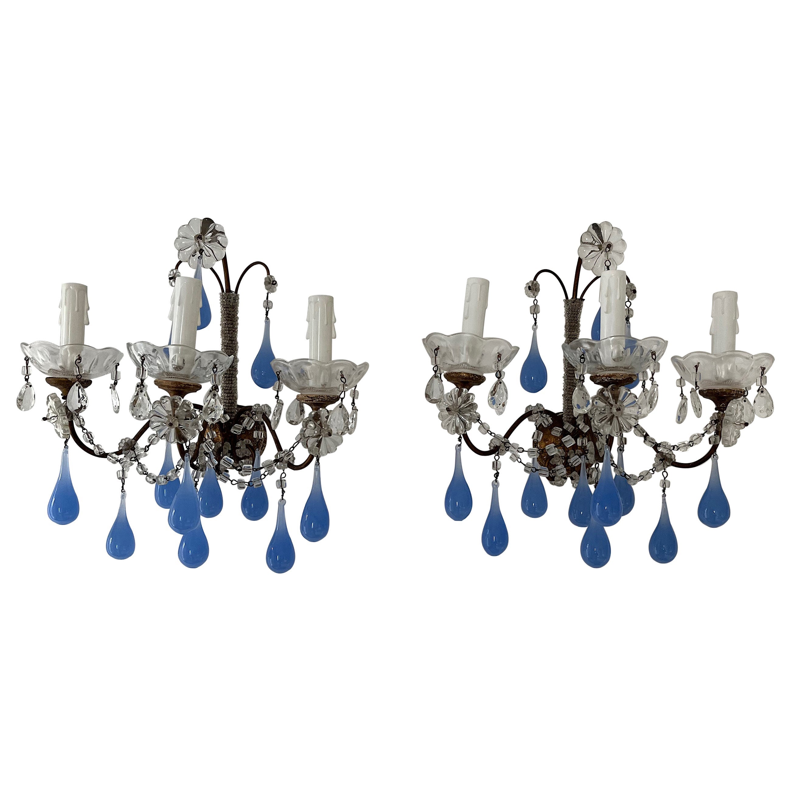 Französische Barock Periwinkle Lila Murano-Wandleuchter mit Mikro-Perlen, 1900