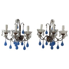 Französische Barock Periwinkle Lila Murano-Wandleuchter mit Mikro-Perlen, 1900