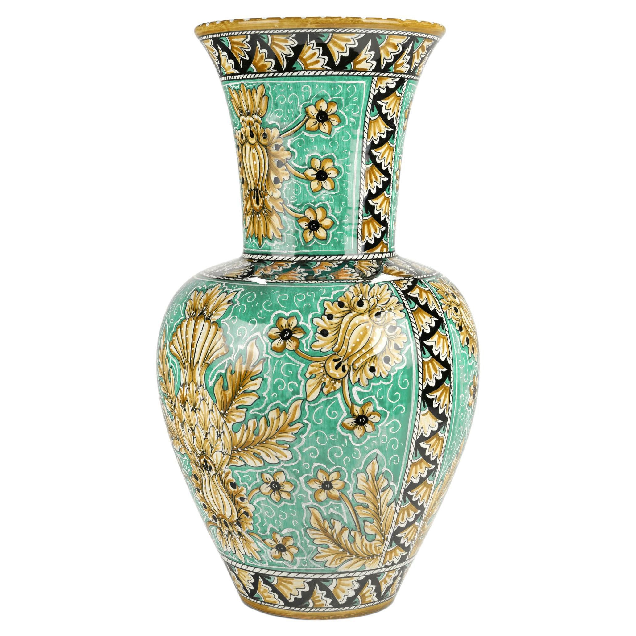 Vase Vessel Ceramic Centerpiece Ornament Aquamarine Majolica Flower Holder Italy