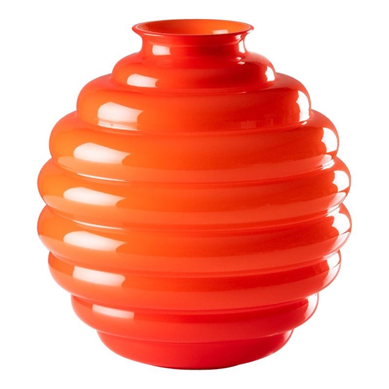 21st Century Deco Small Glass Vase in Orange by Napoleone Martinuzzi For Sale