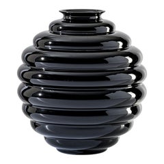 21st Century Deco Medium Glass Vase in Black by Napoleone Martinuzzi