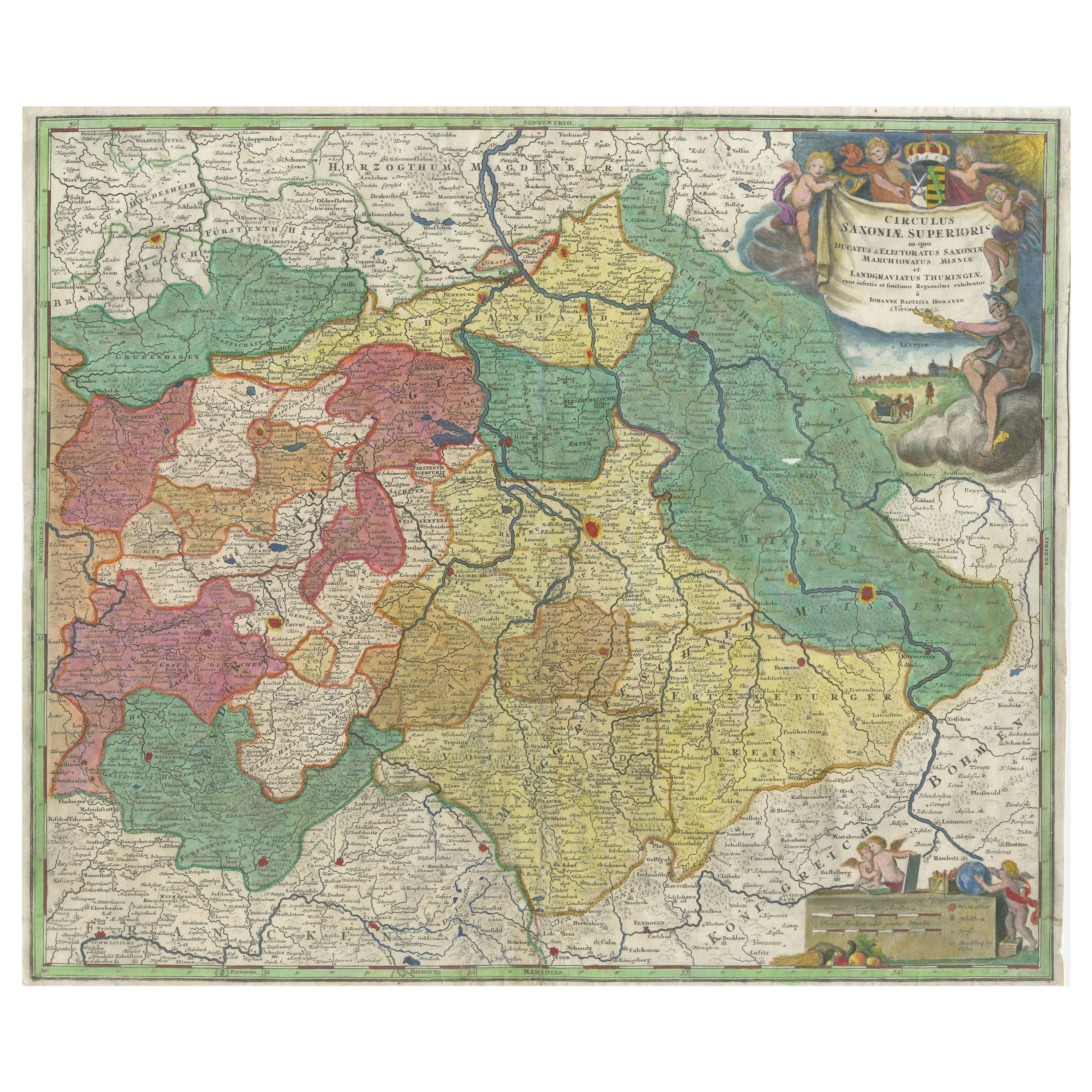 Antique Map of Saxony, Germany For Sale