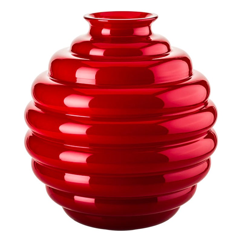 Vase en verre rouge Art Dco du 21e sicle par Napoleone Martinuzzi