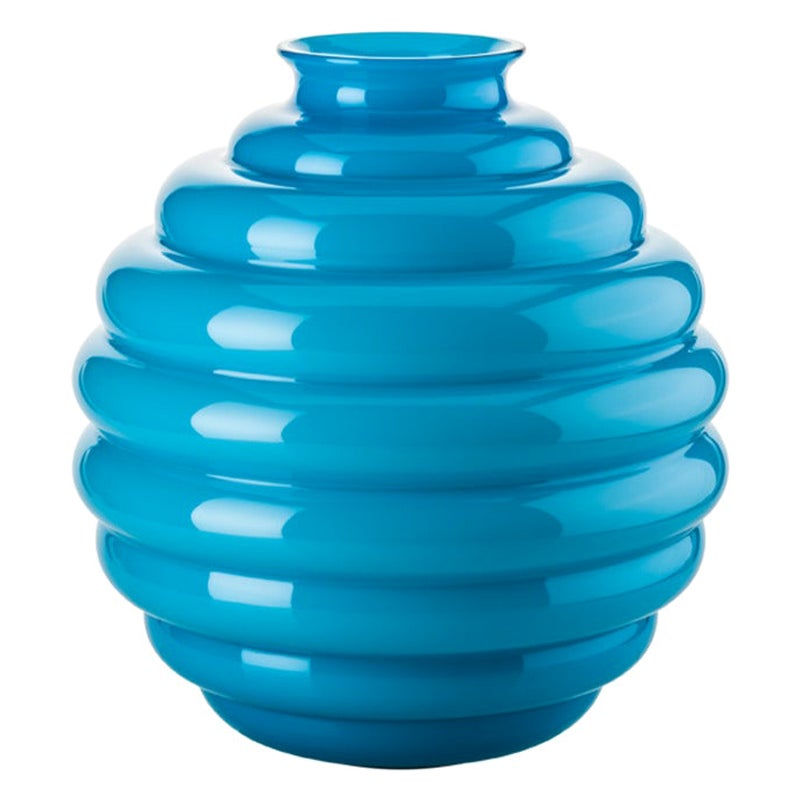 21st Century Deco Medium Glass Vase in Aquamarine by Napoleone Martinuzzi