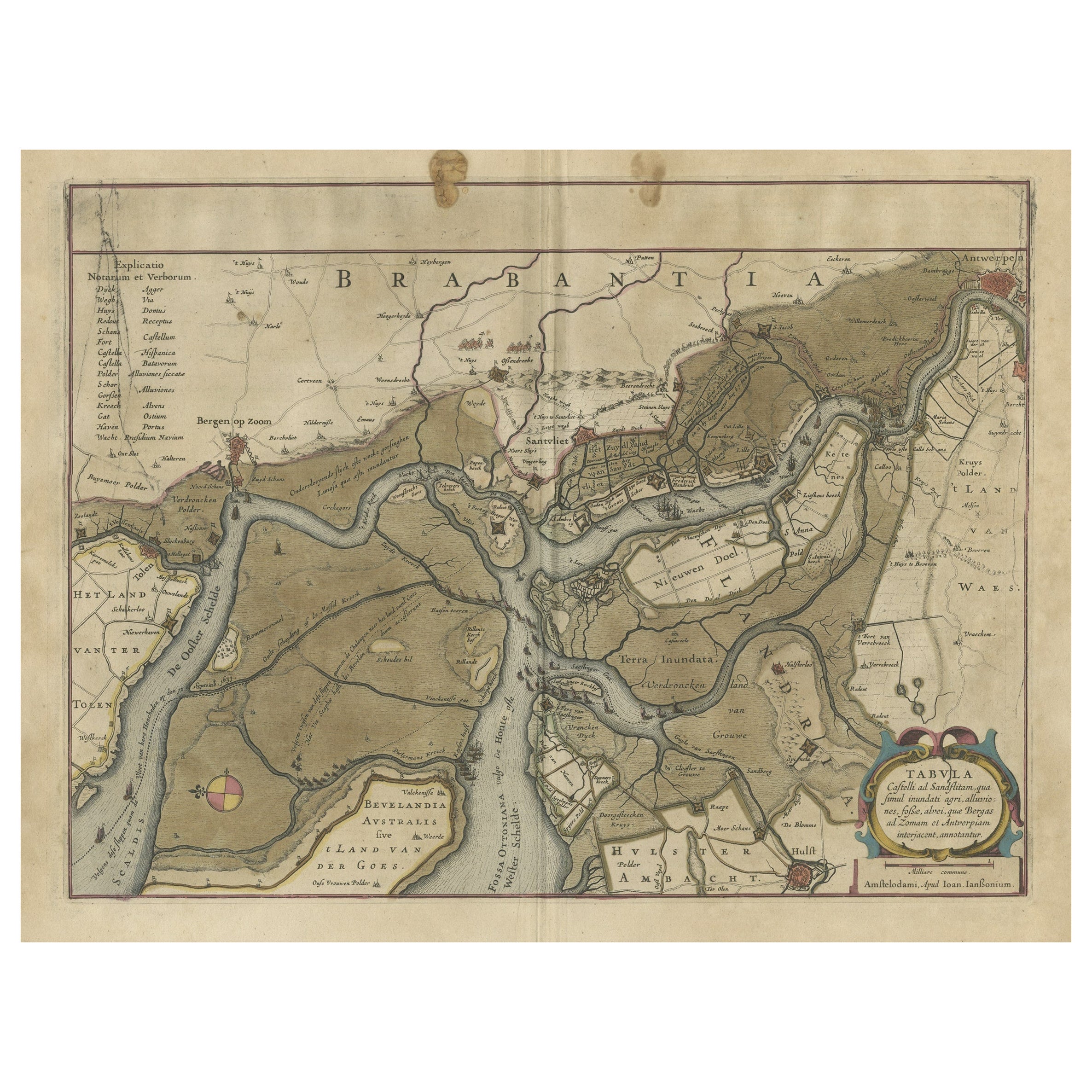 Antike Karte der Region zwischen Bergen op Zoom, Sandvliet, Hulst und Antwerpen