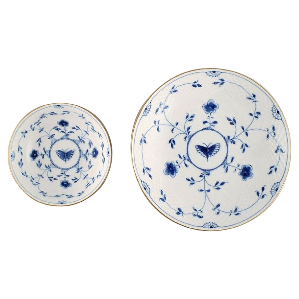 Two Bing & Grøndahl Butterfly bowls in hand-painted porcelain with gold rim