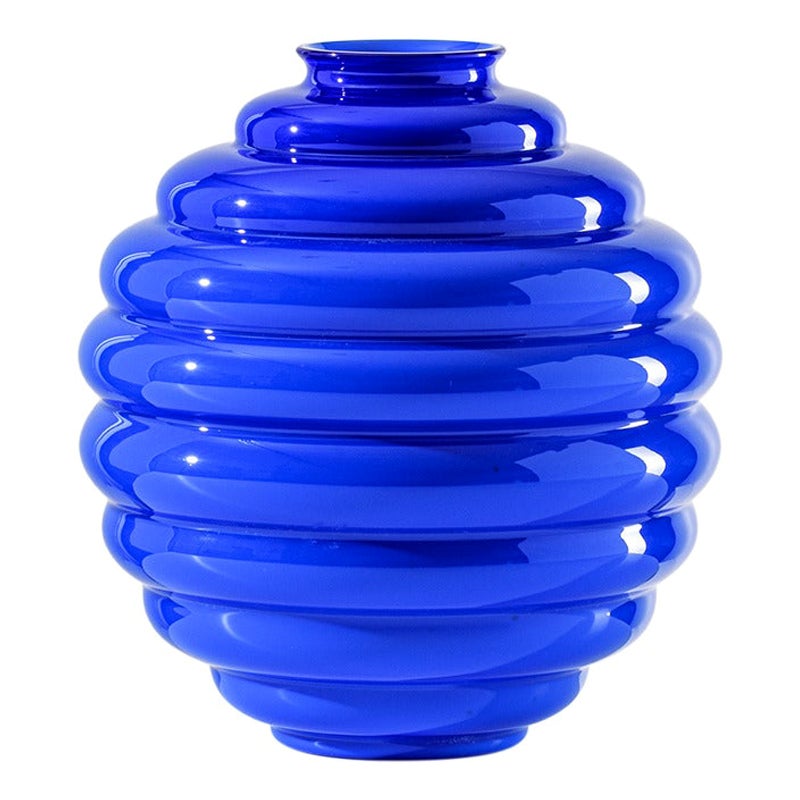 21st Century Deco Large Glass Vase in Sapphire by Napoleone Martinuzzi For Sale