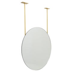 Round Orbis Frameless Ceiling Suspended Pendant Mirror with Two Brass Rods