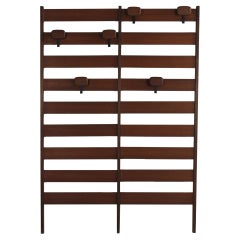 Wall Mounted Coat Rack in Walnut Wood with Adjustable Hooks by Poltronova 1960s