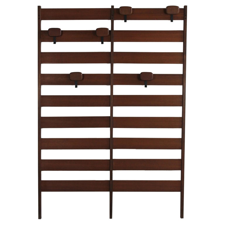 Wall Mounted Coat Rack in Walnut Wood with Adjustable Hooks by