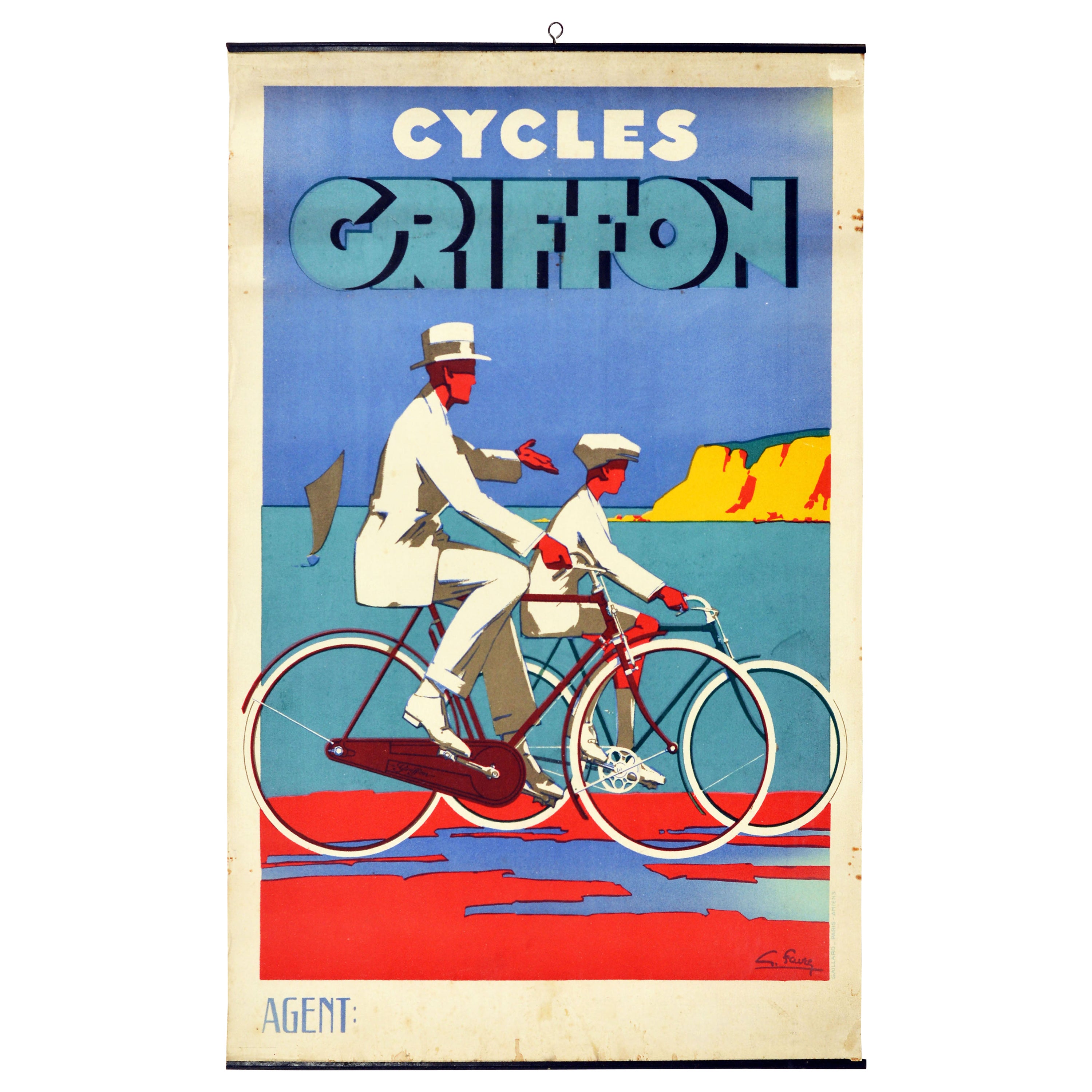 Original Vintage Art Deco Advertising Poster Cycles Griffon Cycling France Coast