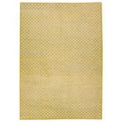 Gelber handgefertigter Vintage-Kelim-Teppich aus Wolle mit Karo-Motiv
