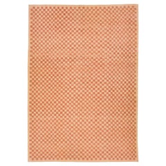 Handgefertigter orangefarbener moderner Kelim-Teppich aus Wolle mit Karo-Design