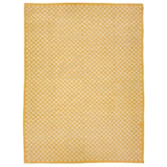 Retro Kilim Handmade Wool Rug With a Goldenrod Checker Pattern