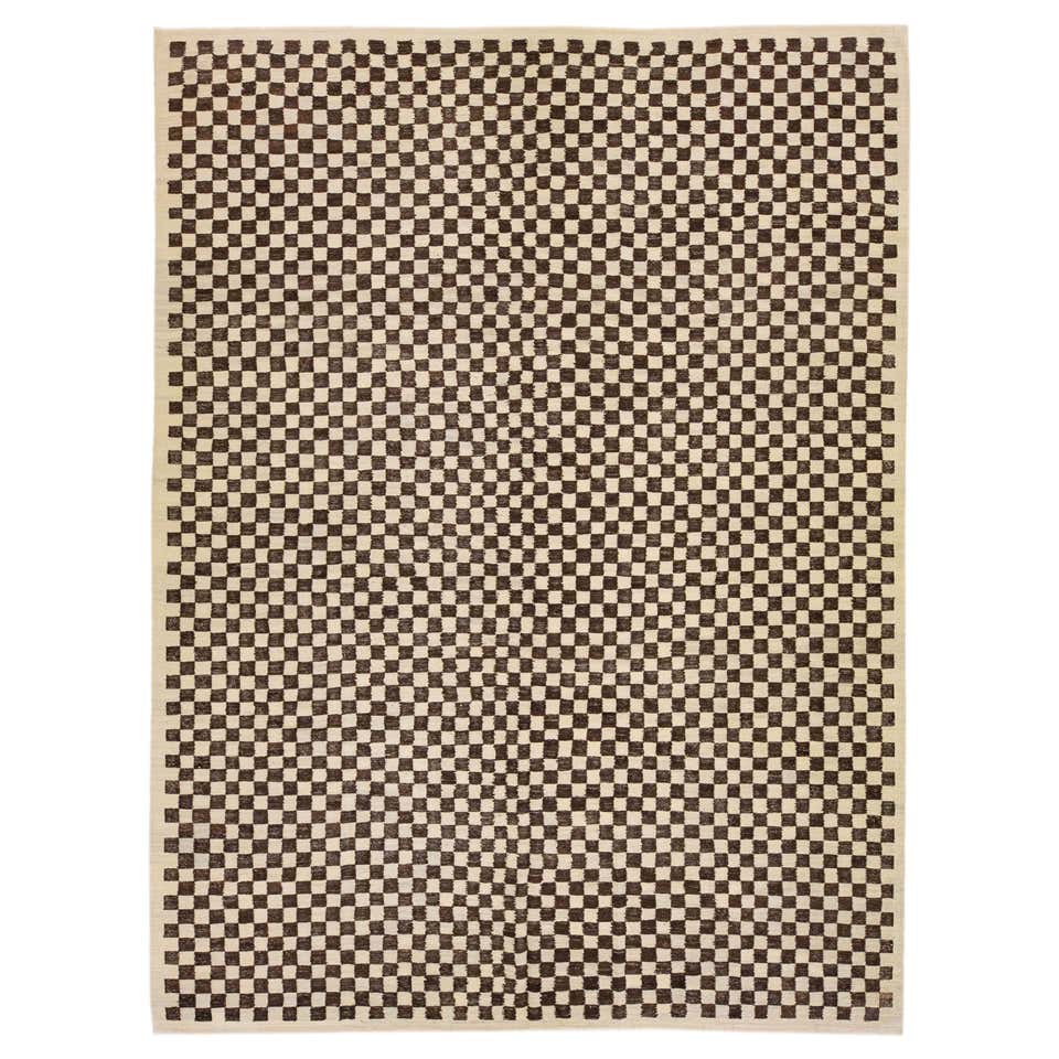 Grey Checkered Rug For Sale at 1stDibs | grey plaid rug, gray checkered ...