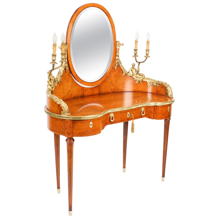 Antique French Ormolu Mounted Dressing Table and Mirror 19th Century