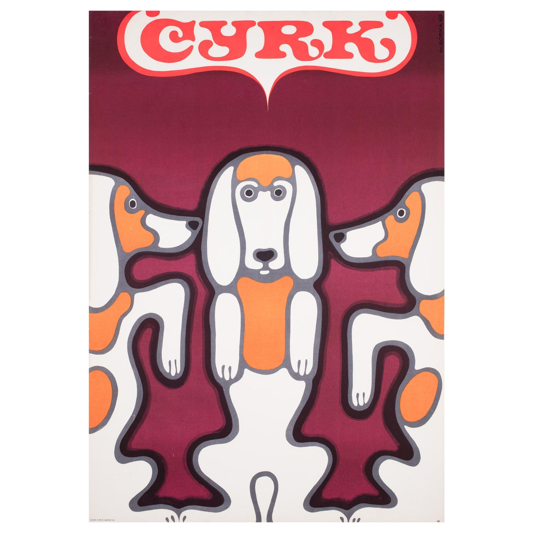 Original 1969 polnisches CYRK 'Zirkus; Poster, Drei Beagles von Gorka im Angebot