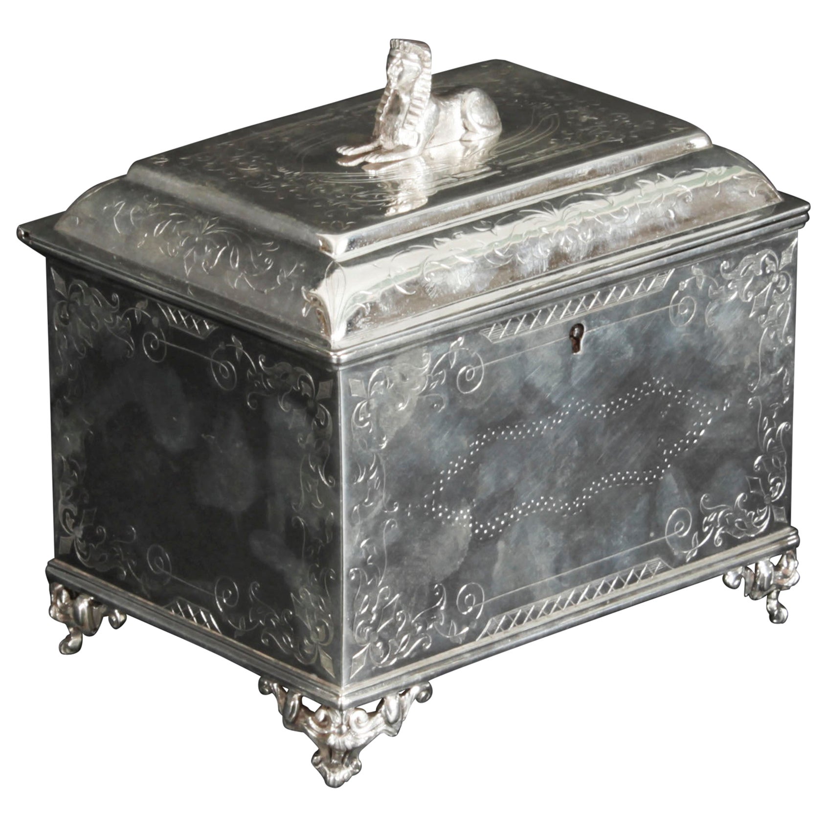 Antique Silver Plated Empire Revival Tea Caddy 19th Century For Sale