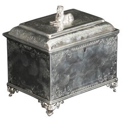 Antique Silver Plated Empire Revival Tea Caddy 19th Century