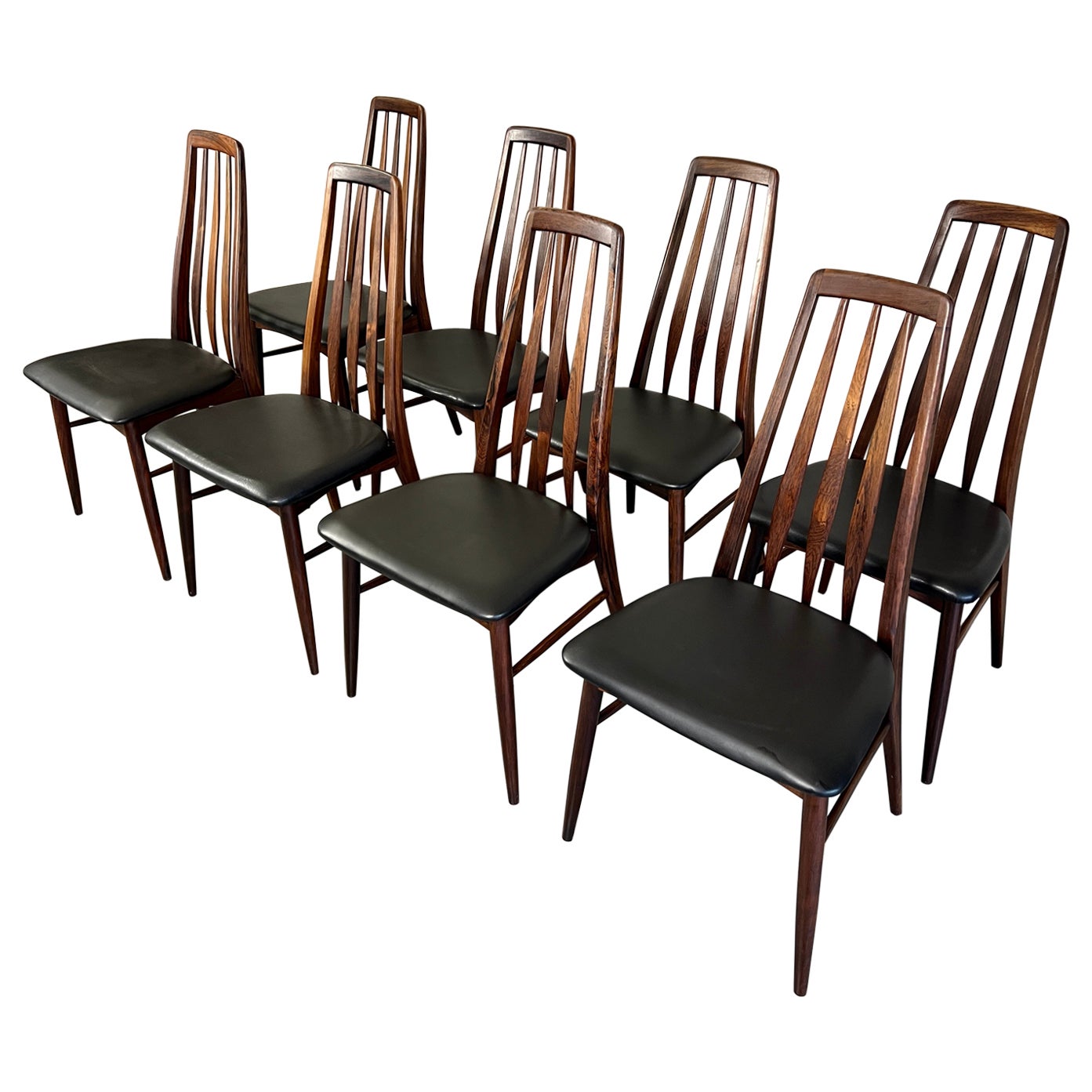 8 Rosewood "Eva" Dining Chairs by Neils Koefoed For Sale