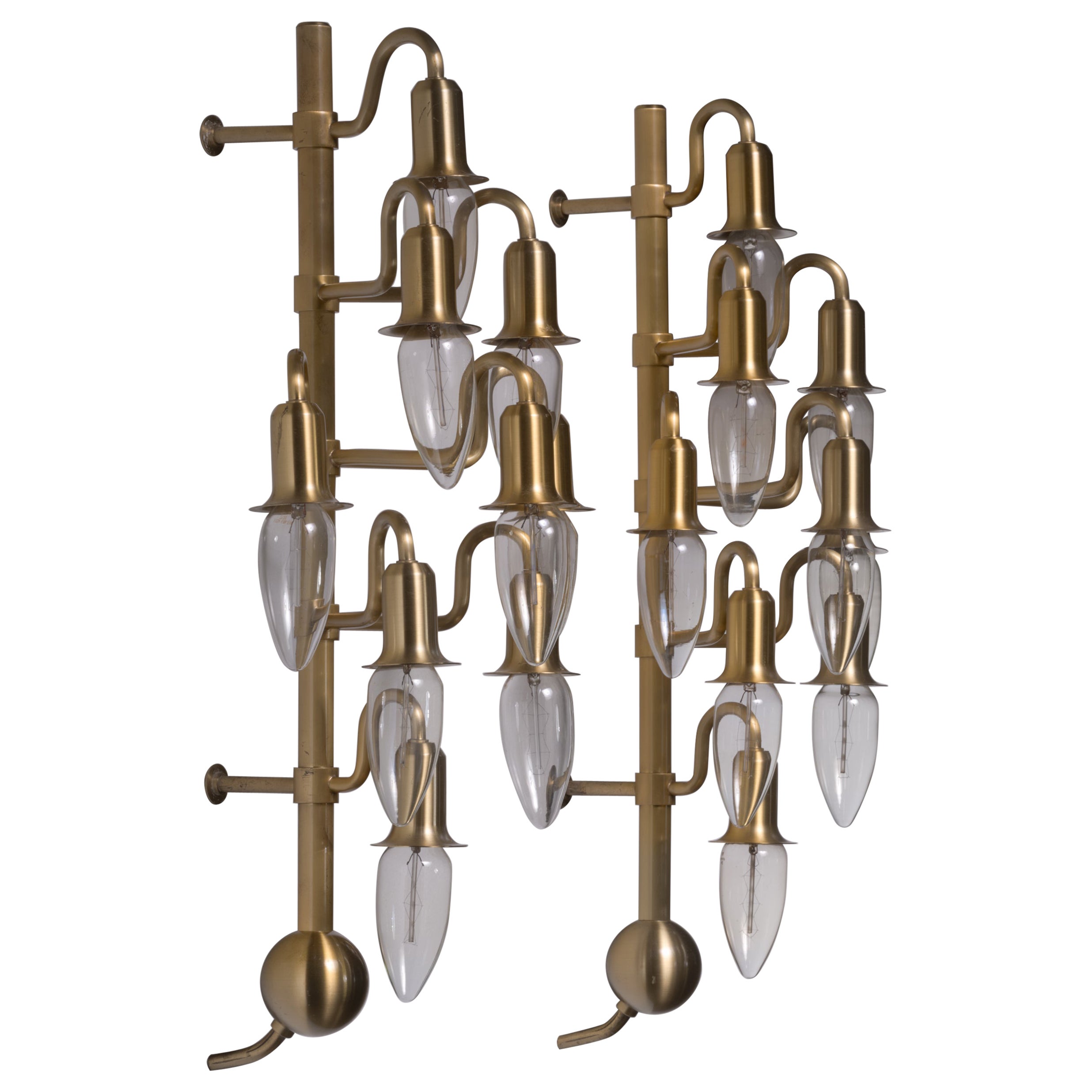 Pair of Brass Wall Lamps, Denmark, 1960s For Sale