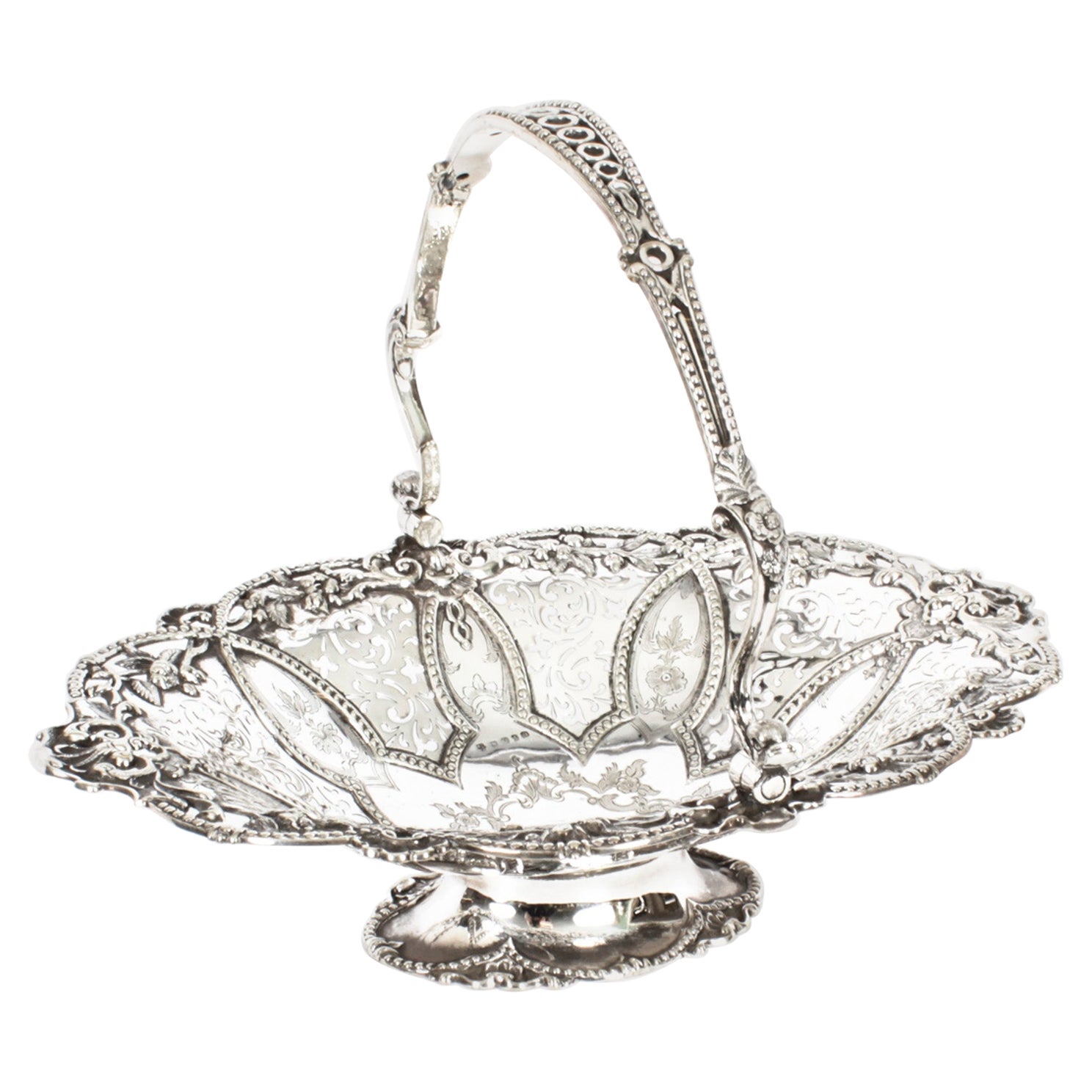 Antique Victorian Silver Plated Fruit Basket Martin Hall 19th Century For Sale