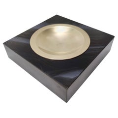 Vintage Postmodern Square Brass and Faux Black Marble Ashtray by Willy Rizzo, Italy